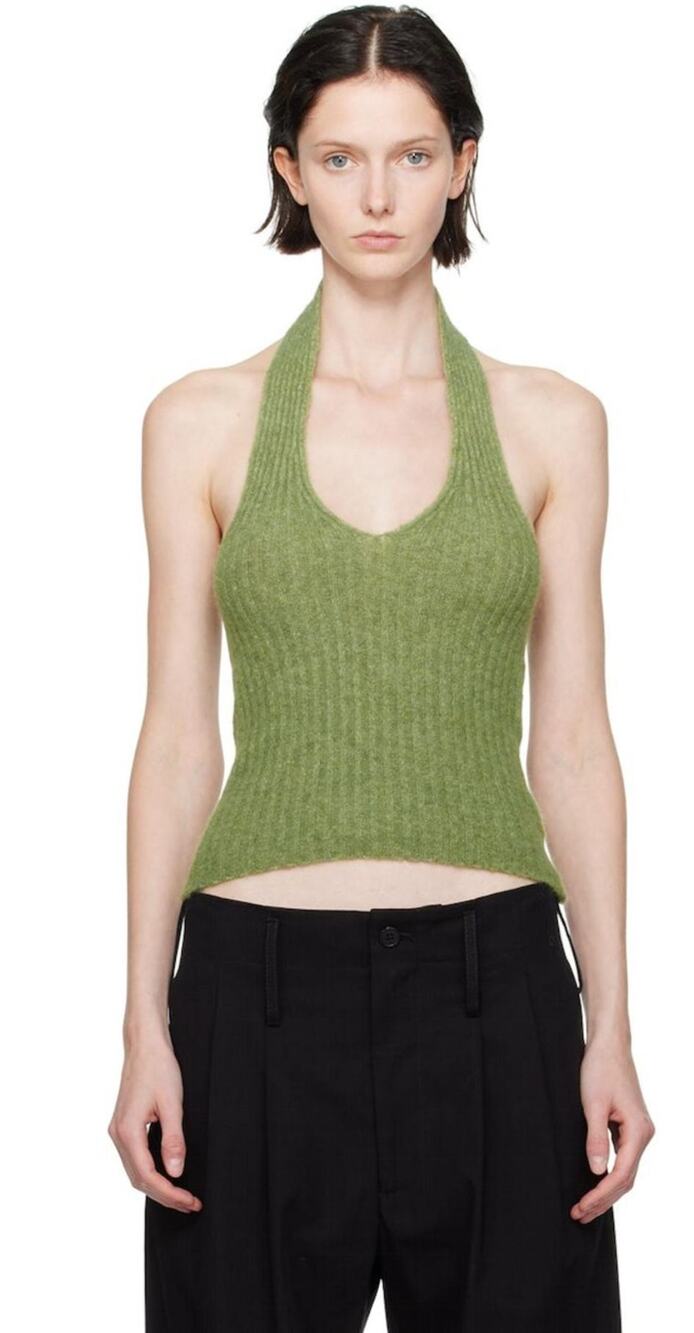 Paloma Wool Ploraire Green Ribbed Knit Halter Tank Top Merino Wool Alpaca Size M